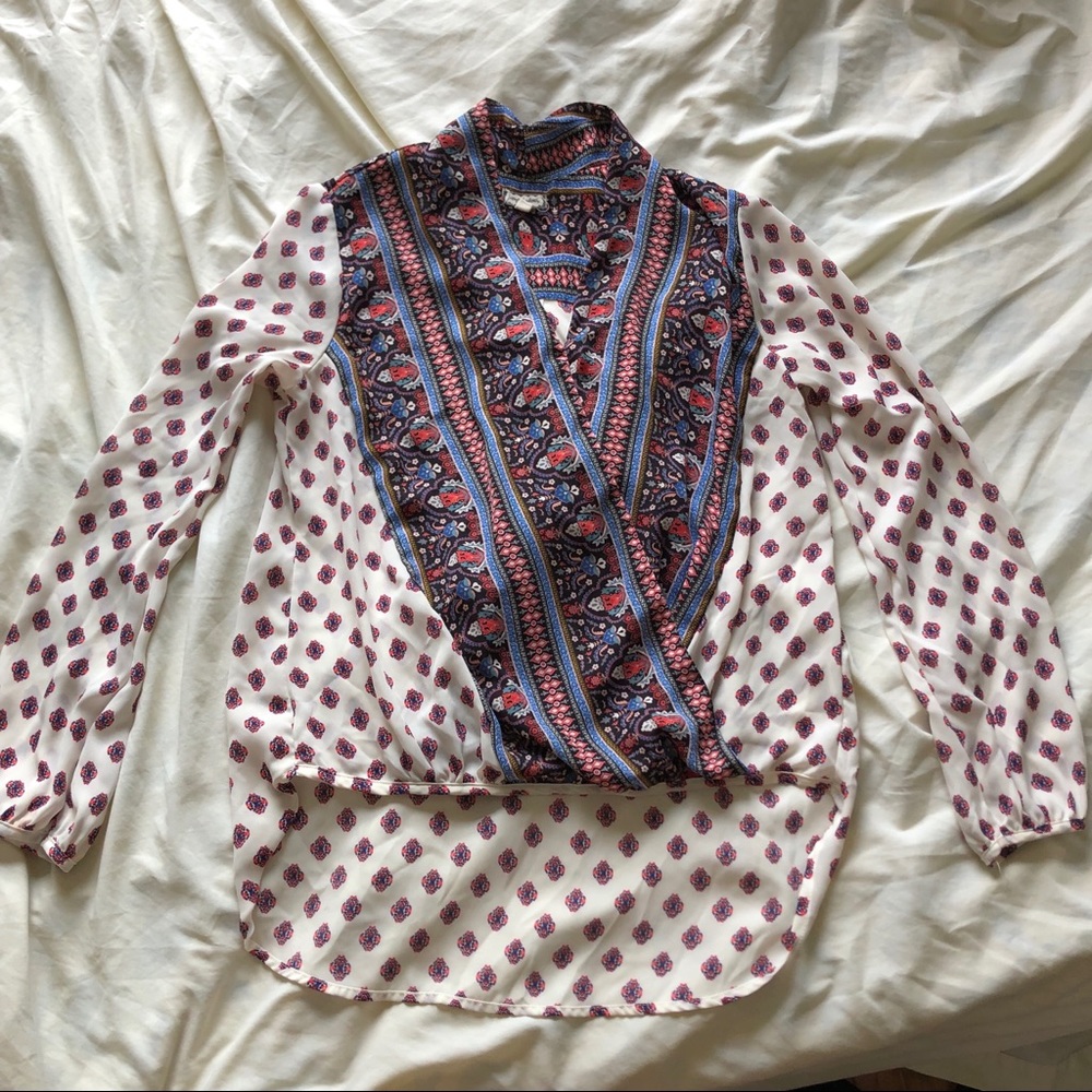 boho v neck flowy high low blouse